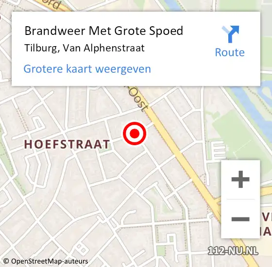 Locatie op kaart van de 112 melding: Brandweer Met Grote Spoed Naar Tilburg, Van Alphenstraat op 1 augustus 2019 02:01