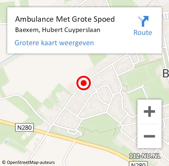 Locatie op kaart van de 112 melding: Ambulance Met Grote Spoed Naar Baexem, Hubert Cuyperslaan op 1 augustus 2019 03:49
