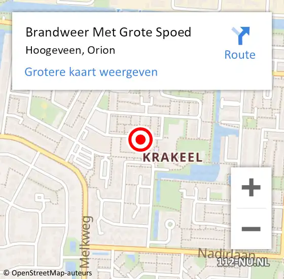 Locatie op kaart van de 112 melding: Brandweer Met Grote Spoed Naar Hoogeveen, Orion op 1 augustus 2019 04:44