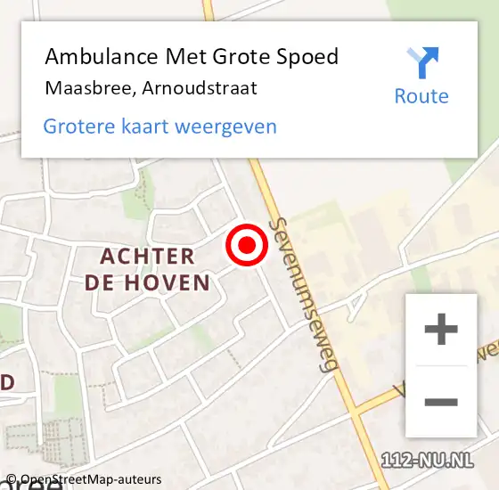 Locatie op kaart van de 112 melding: Ambulance Met Grote Spoed Naar Maasbree, Arnoudstraat op 1 augustus 2019 07:46