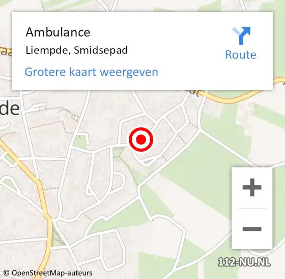 Locatie op kaart van de 112 melding: Ambulance Liempde, Smidsepad op 1 augustus 2019 07:57