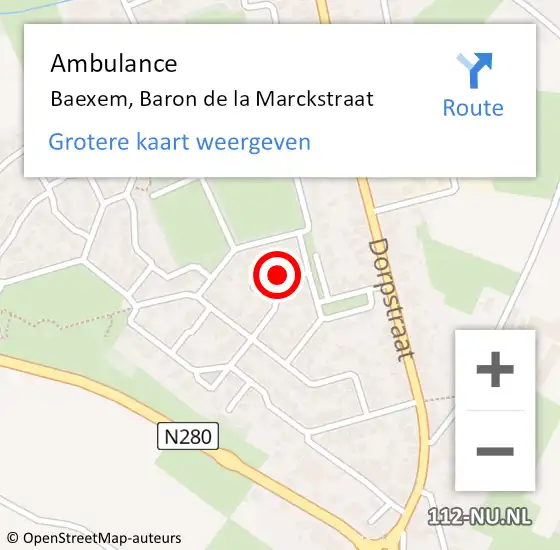 Locatie op kaart van de 112 melding: Ambulance Baexem, Baron de la Marckstraat op 9 april 2014 12:35