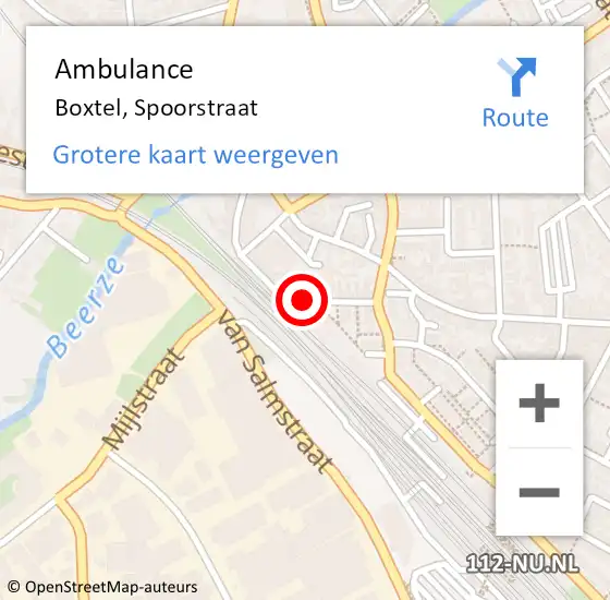 Locatie op kaart van de 112 melding: Ambulance Boxtel, Spoorstraat op 1 augustus 2019 09:58