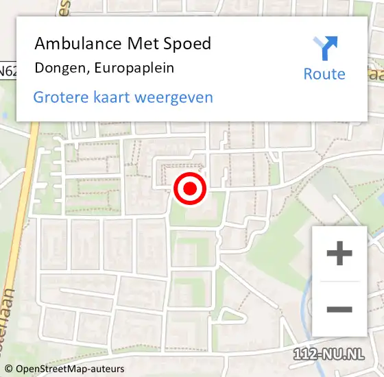 Locatie op kaart van de 112 melding: Ambulance Met Spoed Naar Dongen, Europaplein op 1 augustus 2019 10:39