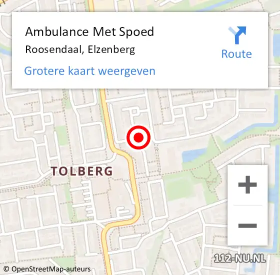 Locatie op kaart van de 112 melding: Ambulance Met Spoed Naar Roosendaal, Elzenberg op 1 augustus 2019 11:38