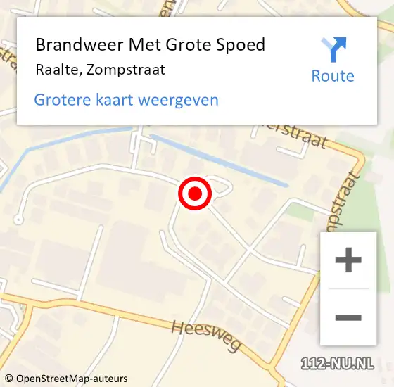 Locatie op kaart van de 112 melding: Brandweer Met Grote Spoed Naar Raalte, Zompstraat op 1 augustus 2019 11:41