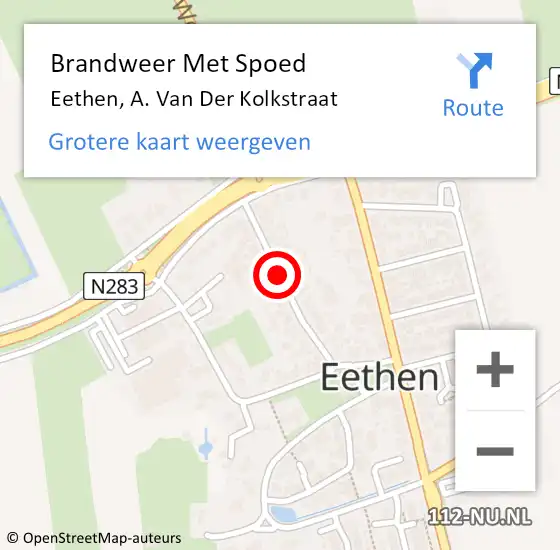 Locatie op kaart van de 112 melding: Brandweer Met Spoed Naar Eethen, A. Van Der Kolkstraat op 1 augustus 2019 11:46