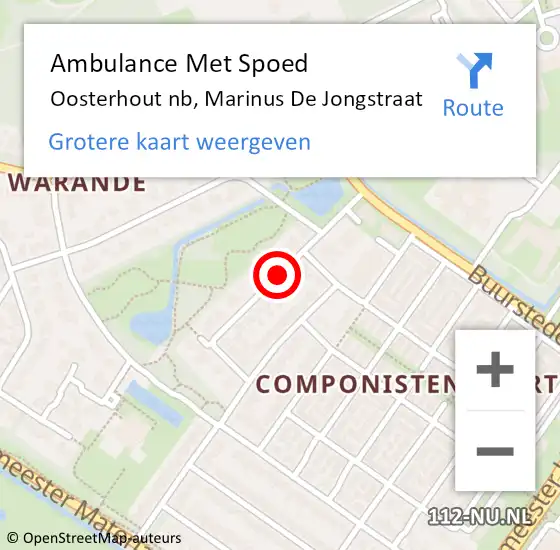 Locatie op kaart van de 112 melding: Ambulance Met Spoed Naar Oosterhout, Marinus de Jongstraat op 1 augustus 2019 12:01