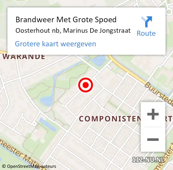 Locatie op kaart van de 112 melding: Brandweer Met Grote Spoed Naar Oosterhout nb, Marinus De Jongstraat op 1 augustus 2019 12:31