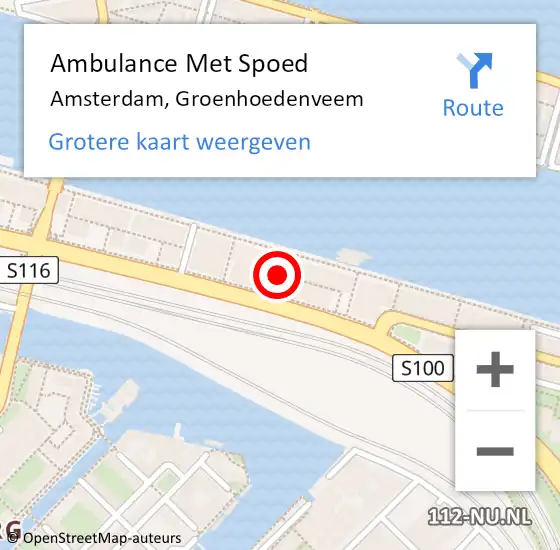 Locatie op kaart van de 112 melding: Ambulance Met Spoed Naar Amsterdam, Groenhoedenveem op 1 augustus 2019 12:40
