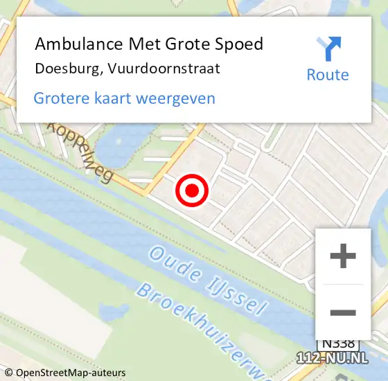 Locatie op kaart van de 112 melding: Ambulance Met Grote Spoed Naar Doesburg, Vuurdoornstraat op 1 augustus 2019 13:14