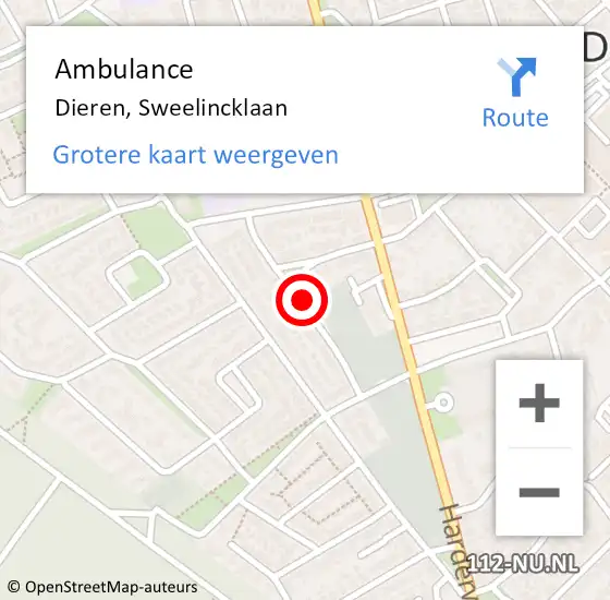 Locatie op kaart van de 112 melding: Ambulance Dieren, Sweelincklaan op 1 augustus 2019 14:21