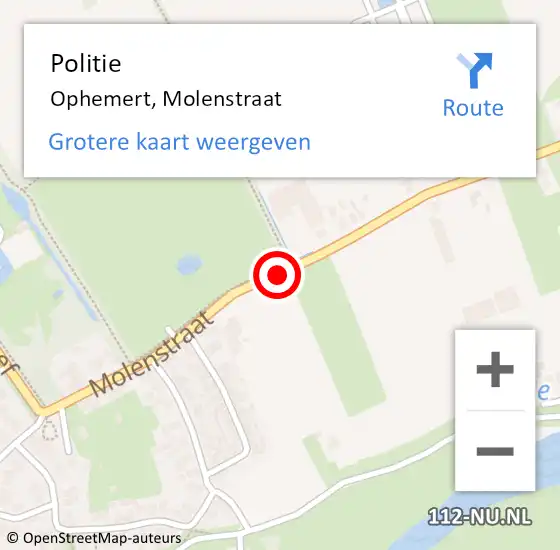 Locatie op kaart van de 112 melding: Politie Ophemert, Molenstraat op 1 augustus 2019 14:29
