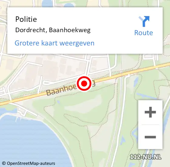 Locatie op kaart van de 112 melding: Politie Dordrecht, Baanhoekweg op 1 augustus 2019 15:36