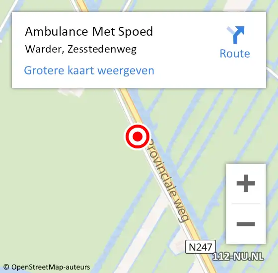 Locatie op kaart van de 112 melding: Ambulance Met Spoed Naar Warder, Zesstedenweg op 1 augustus 2019 15:49