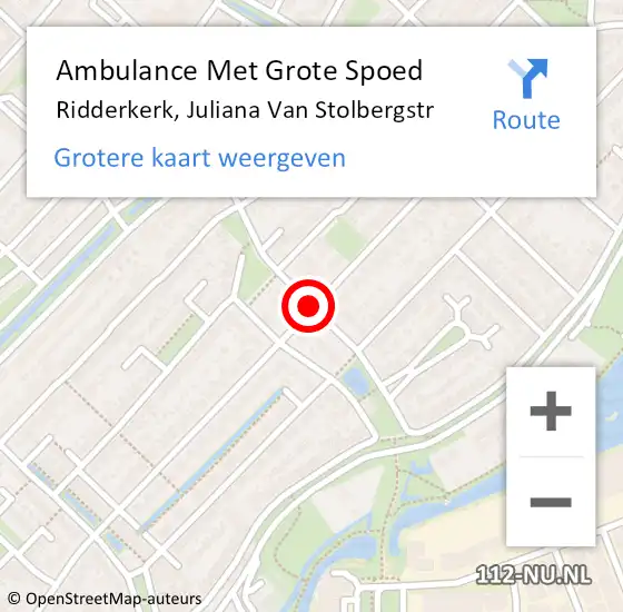 Locatie op kaart van de 112 melding: Ambulance Met Grote Spoed Naar Ridderkerk, Juliana van Stolbergstr op 1 augustus 2019 15:57