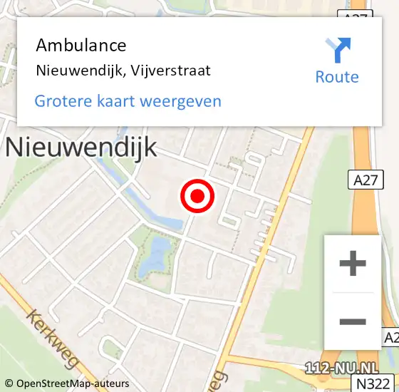 Locatie op kaart van de 112 melding: Ambulance Nieuwendijk, Vijverstraat op 1 augustus 2019 16:44