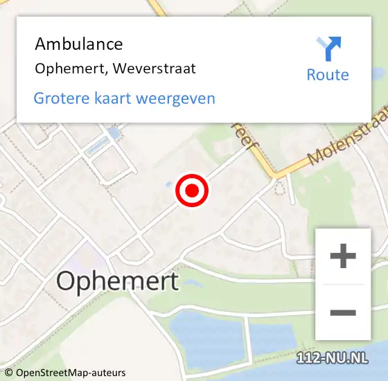 Locatie op kaart van de 112 melding: Ambulance Ophemert, Weverstraat op 1 augustus 2019 16:59