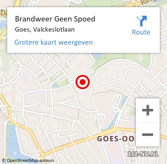 Locatie op kaart van de 112 melding: Brandweer Geen Spoed Naar Goes, Valckeslotlaan op 1 augustus 2019 17:18