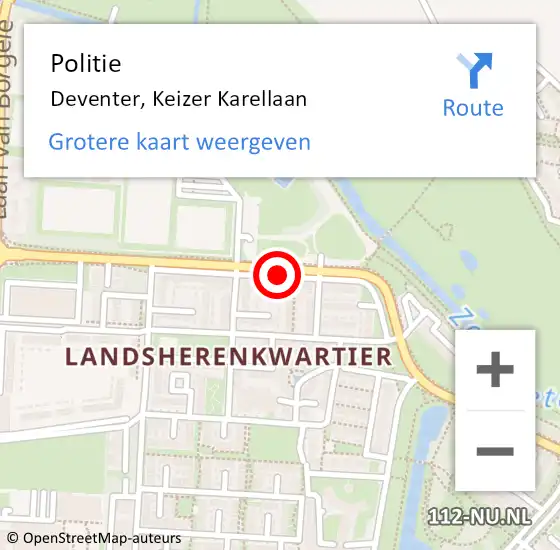 Locatie op kaart van de 112 melding: Politie Deventer, Keizer Karellaan op 1 augustus 2019 19:23