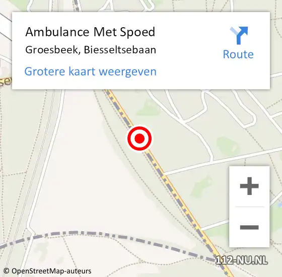 Locatie op kaart van de 112 melding: Ambulance Met Spoed Naar Groesbeek, Biesseltsebaan op 1 augustus 2019 20:22