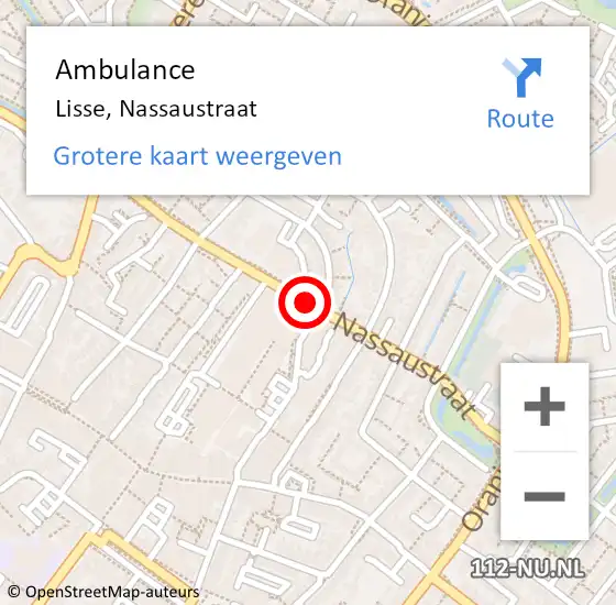 Locatie op kaart van de 112 melding: Ambulance Lisse, Nassaustraat op 1 augustus 2019 20:29