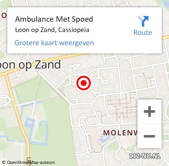 Locatie op kaart van de 112 melding: Ambulance Met Spoed Naar Loon op Zand, Cassiopeia op 1 augustus 2019 21:20