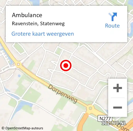 Locatie op kaart van de 112 melding: Ambulance Ravenstein, Statenweg op 1 augustus 2019 22:14