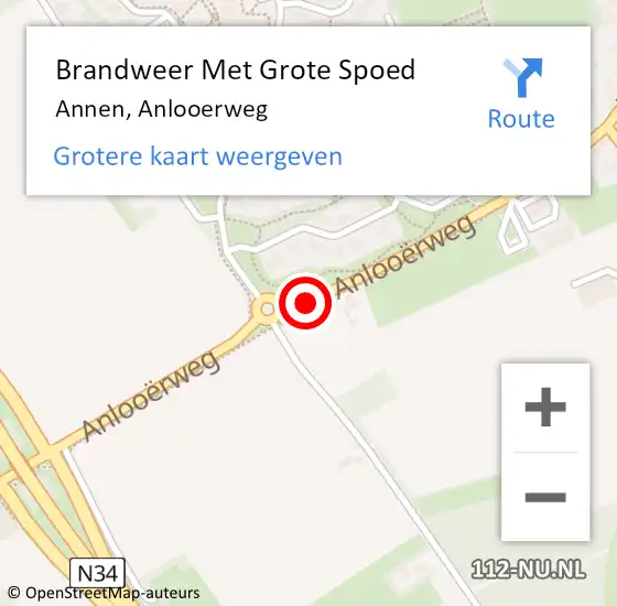 Locatie op kaart van de 112 melding: Brandweer Met Grote Spoed Naar Annen, Anlooerweg op 1 augustus 2019 22:47