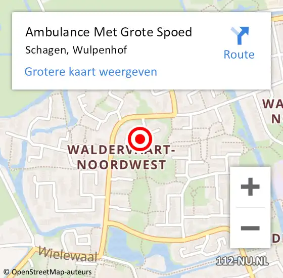 Locatie op kaart van de 112 melding: Ambulance Met Grote Spoed Naar Schagen, Wulpenhof op 1 augustus 2019 23:46