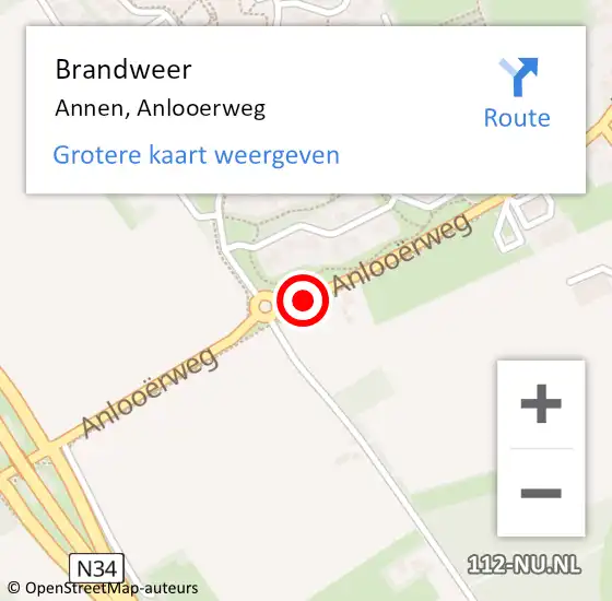 Locatie op kaart van de 112 melding: Brandweer Annen, Anlooerweg op 2 augustus 2019 05:28