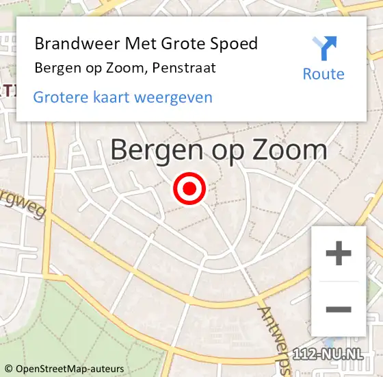 Locatie op kaart van de 112 melding: Brandweer Met Grote Spoed Naar Bergen op Zoom, Penstraat op 2 augustus 2019 06:00