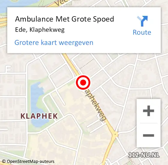 Locatie op kaart van de 112 melding: Ambulance Met Grote Spoed Naar Ede, Klaphekweg op 2 augustus 2019 07:19