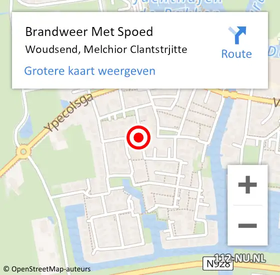 Locatie op kaart van de 112 melding: Brandweer Met Spoed Naar Woudsend, Melchior Clantstrjitte op 2 augustus 2019 09:05