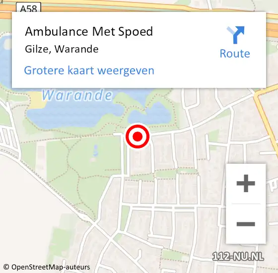 Locatie op kaart van de 112 melding: Ambulance Met Spoed Naar Gilze, Warande op 2 augustus 2019 09:21