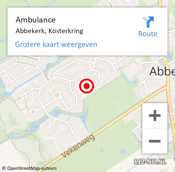 Locatie op kaart van de 112 melding: Ambulance Abbekerk, Kosterkring op 2 augustus 2019 09:27