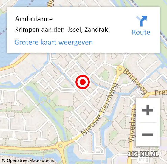 Locatie op kaart van de 112 melding: Ambulance Krimpen aan den IJssel, Zandrak op 2 augustus 2019 09:34