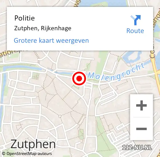 Locatie op kaart van de 112 melding: Politie Zutphen, Rijkenhage op 2 augustus 2019 10:04