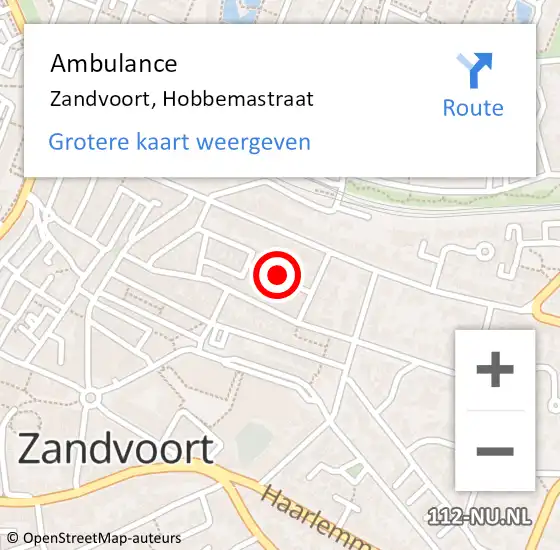Locatie op kaart van de 112 melding: Ambulance Zandvoort, Hobbemastraat op 2 augustus 2019 11:46