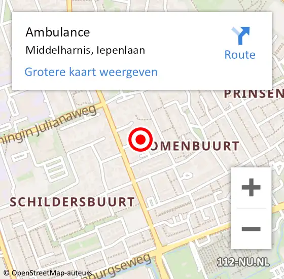 Locatie op kaart van de 112 melding: Ambulance Middelharnis, Iepenlaan op 2 augustus 2019 12:32