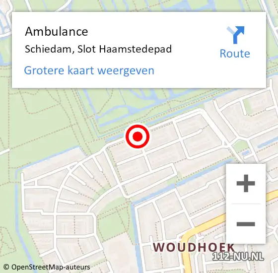 Locatie op kaart van de 112 melding: Ambulance Schiedam, Slot Haamstedepad op 2 augustus 2019 15:07