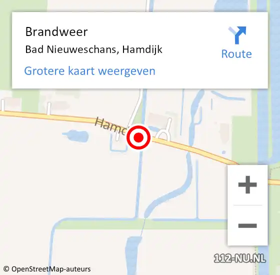 Locatie op kaart van de 112 melding: Brandweer Bad Nieuweschans, Hamdijk op 2 augustus 2019 15:10