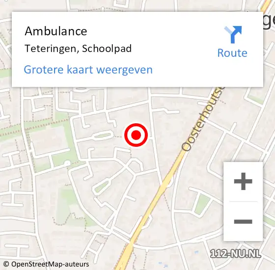 Locatie op kaart van de 112 melding: Ambulance Teteringen, Schoolpad op 2 augustus 2019 15:23