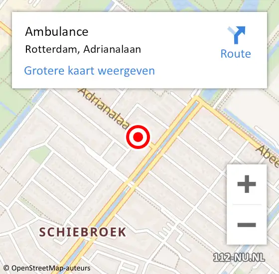 Locatie op kaart van de 112 melding: Ambulance Rotterdam, Adrianalaan op 2 augustus 2019 15:42