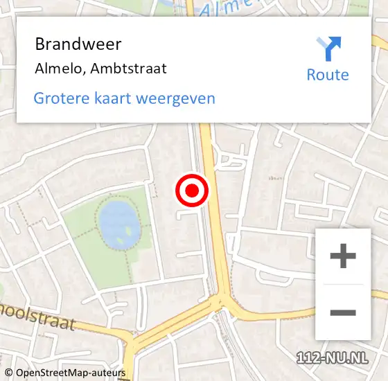 Locatie op kaart van de 112 melding: Brandweer Almelo, Ambtstraat op 2 augustus 2019 16:22