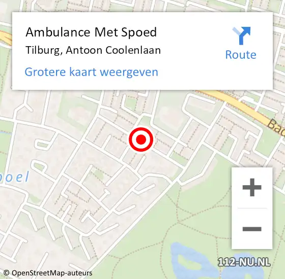 Locatie op kaart van de 112 melding: Ambulance Met Spoed Naar Tilburg, Antoon Coolenlaan op 2 augustus 2019 16:32