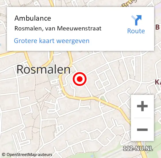 Locatie op kaart van de 112 melding: Ambulance Rosmalen, van Meeuwenstraat op 2 augustus 2019 16:59