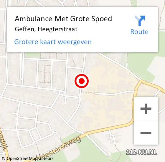 Locatie op kaart van de 112 melding: Ambulance Met Grote Spoed Naar Geffen, Heegterstraat op 2 augustus 2019 17:00