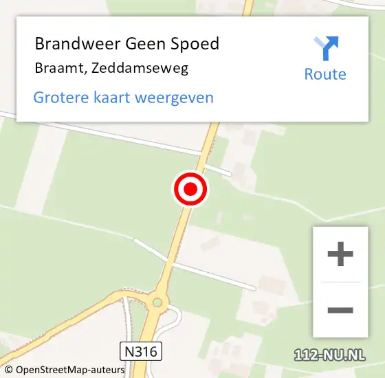 Locatie op kaart van de 112 melding: Brandweer Geen Spoed Naar Braamt, Zeddamseweg op 2 augustus 2019 17:12