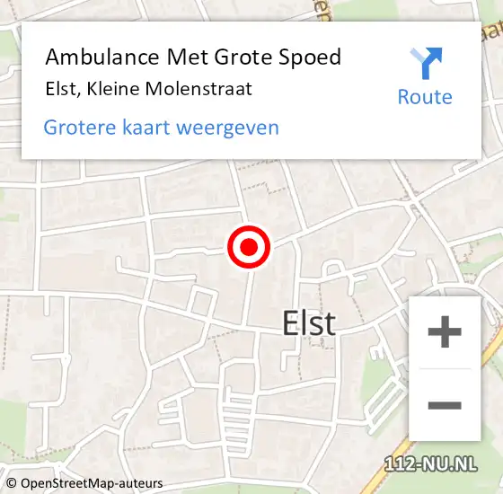Locatie op kaart van de 112 melding: Ambulance Met Grote Spoed Naar Elst, Kleine Molenstraat op 2 augustus 2019 17:30